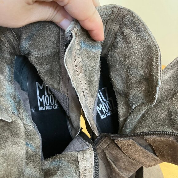 Miz Mooz Savvy Leather Ankle Boots Moto Harness Buckle Strap Brown/Grey - Picture 7 of 7